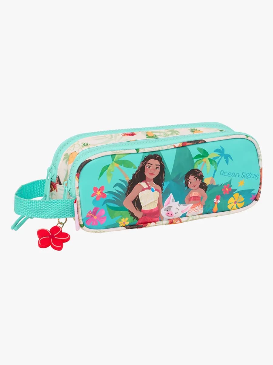 Disney Vaiana Dubbelpennfodral, Beige/Turkos