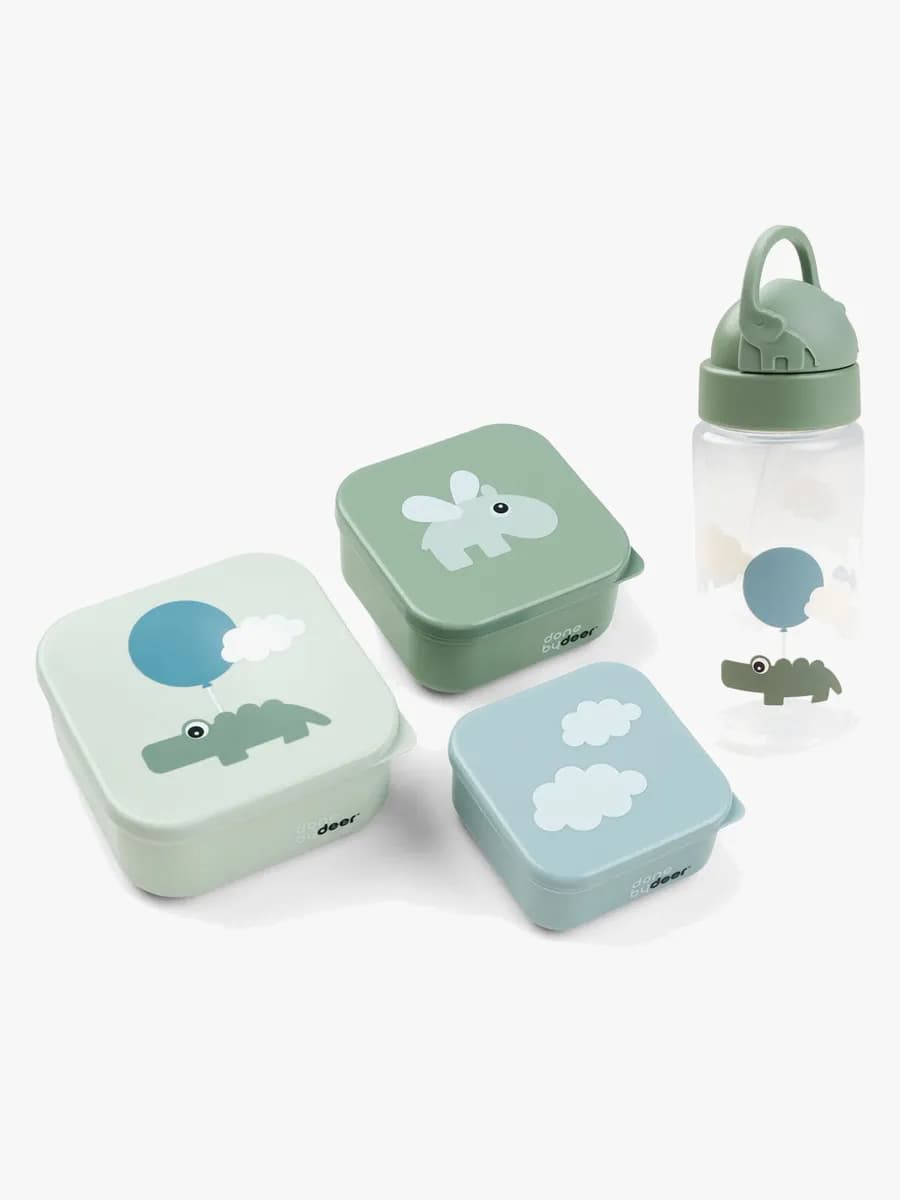Done By Deer Happy Clouds SnackBox &  Flaska, Green