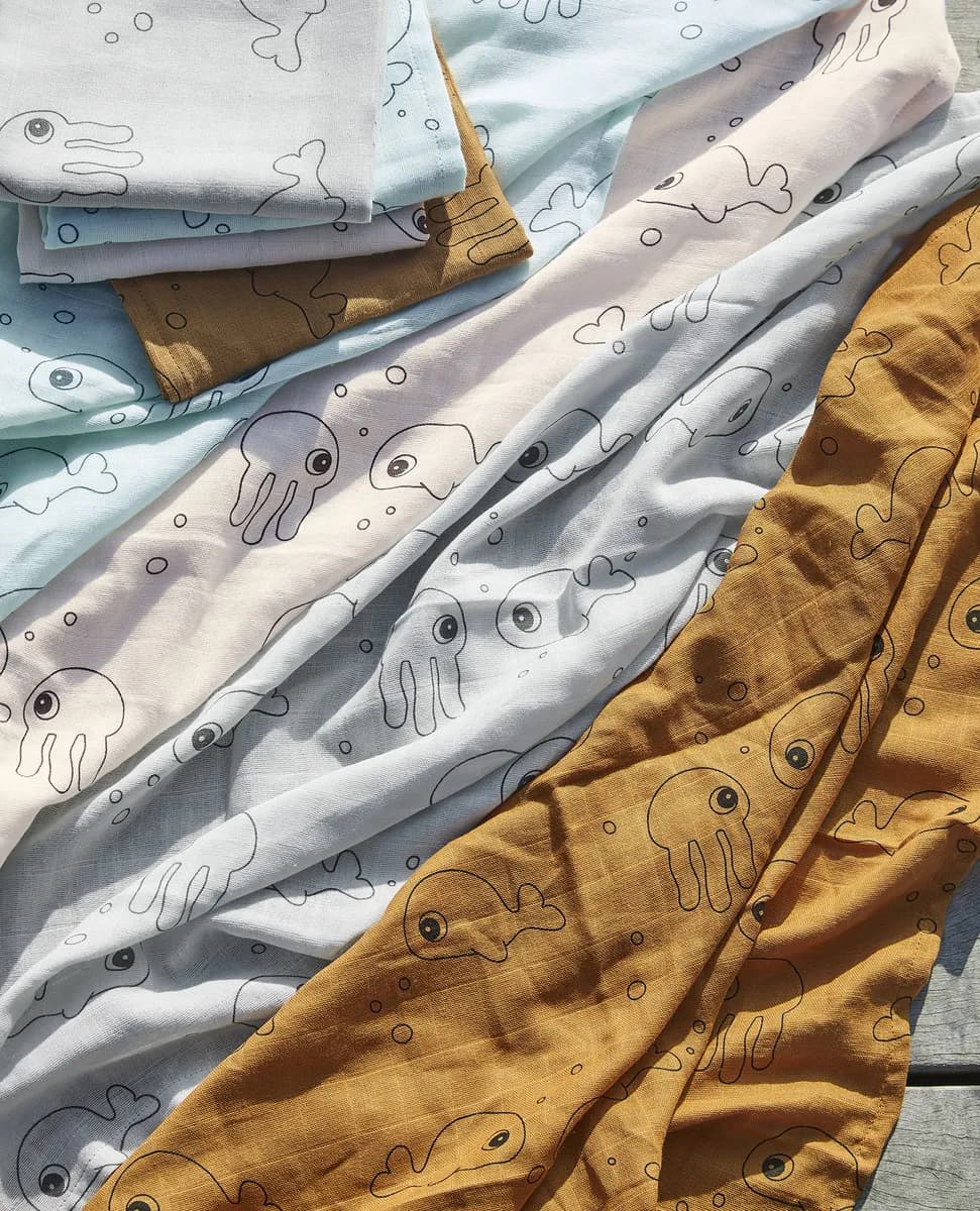 Done By Deer Swaddler Sea Friends 120x120 2-pack, Grey