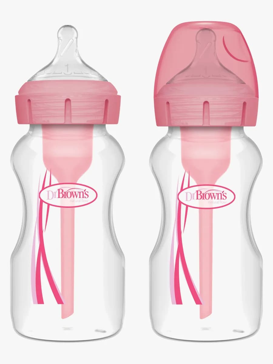 Dr. Brown's Options+ Bred Hals Nappflaska 270 ml 2-Pack, Rosa