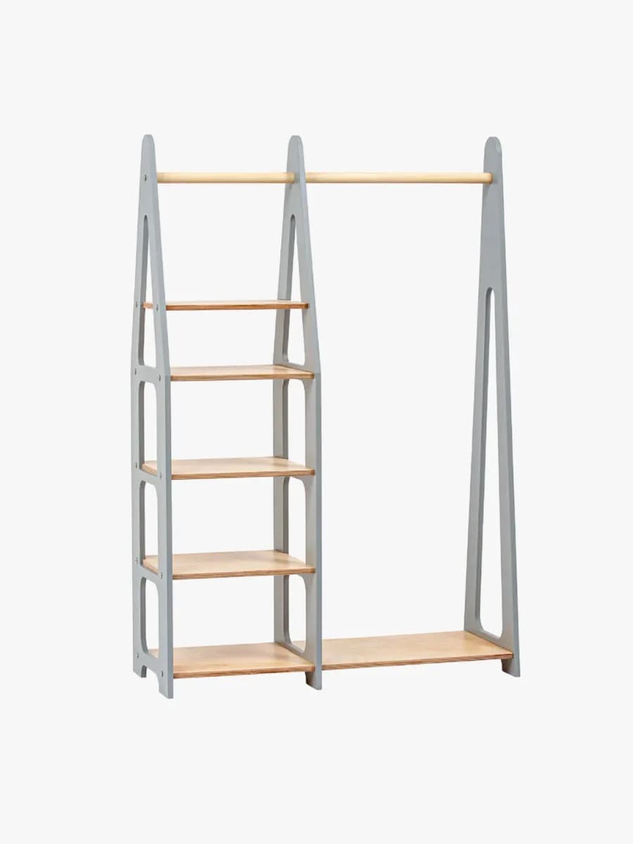 Duck Woodworks Klädhängare med Hyllor, Grå
