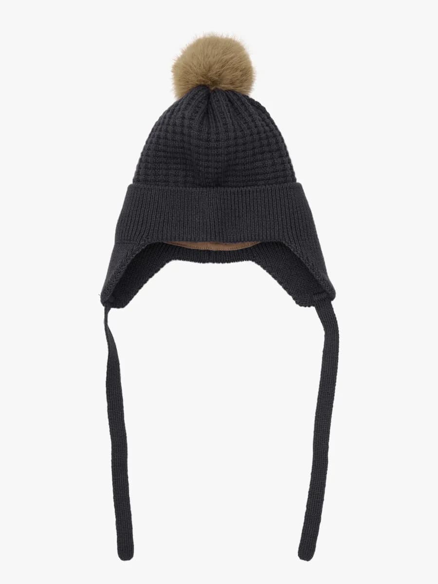 EN FANT Mössa Ullmix Baby med Fuskpäls, Ebony, 50