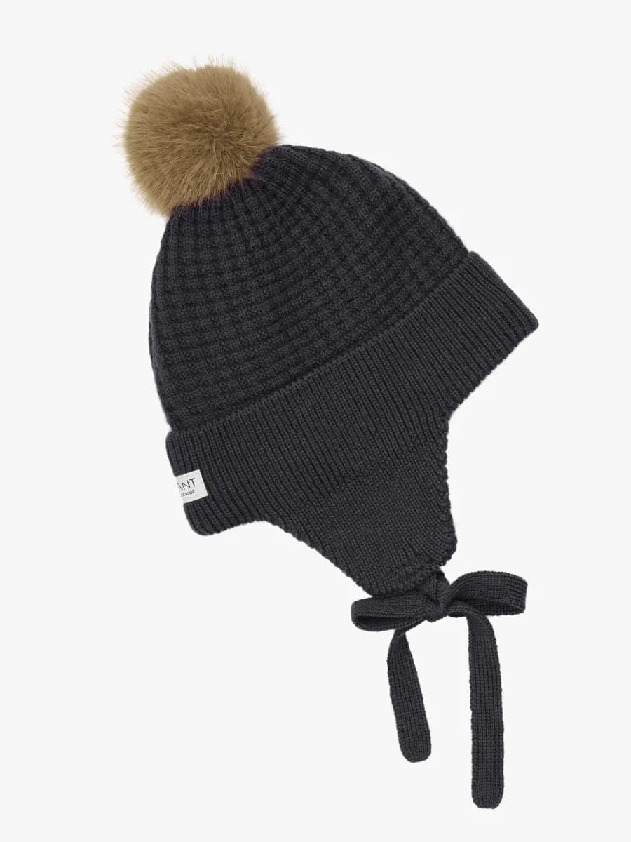 EN FANT Mössa Ullmix Baby med Fuskpäls, Ebony, 50