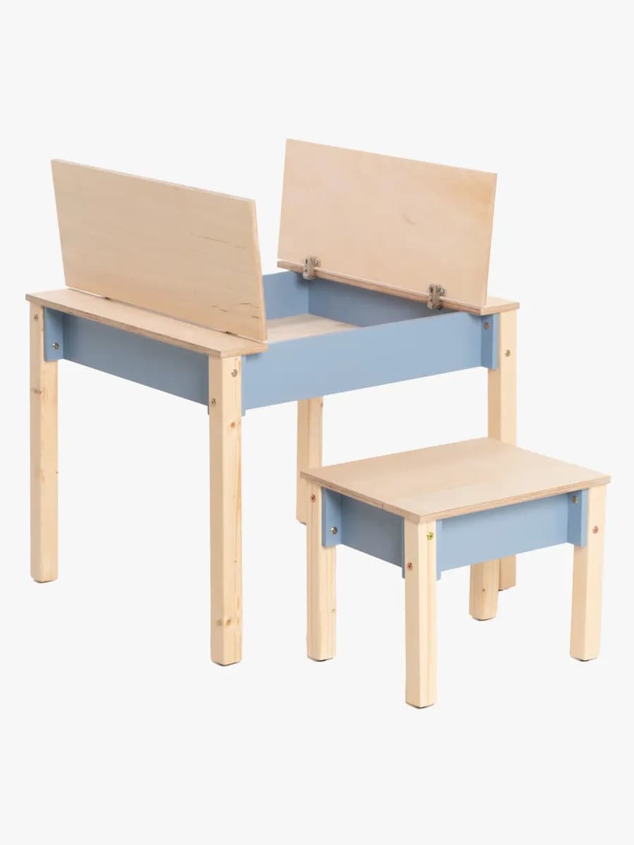 Family-scl Smart Förvaring Bord med Stol, Dusty Blue, Förvaring Barnrum