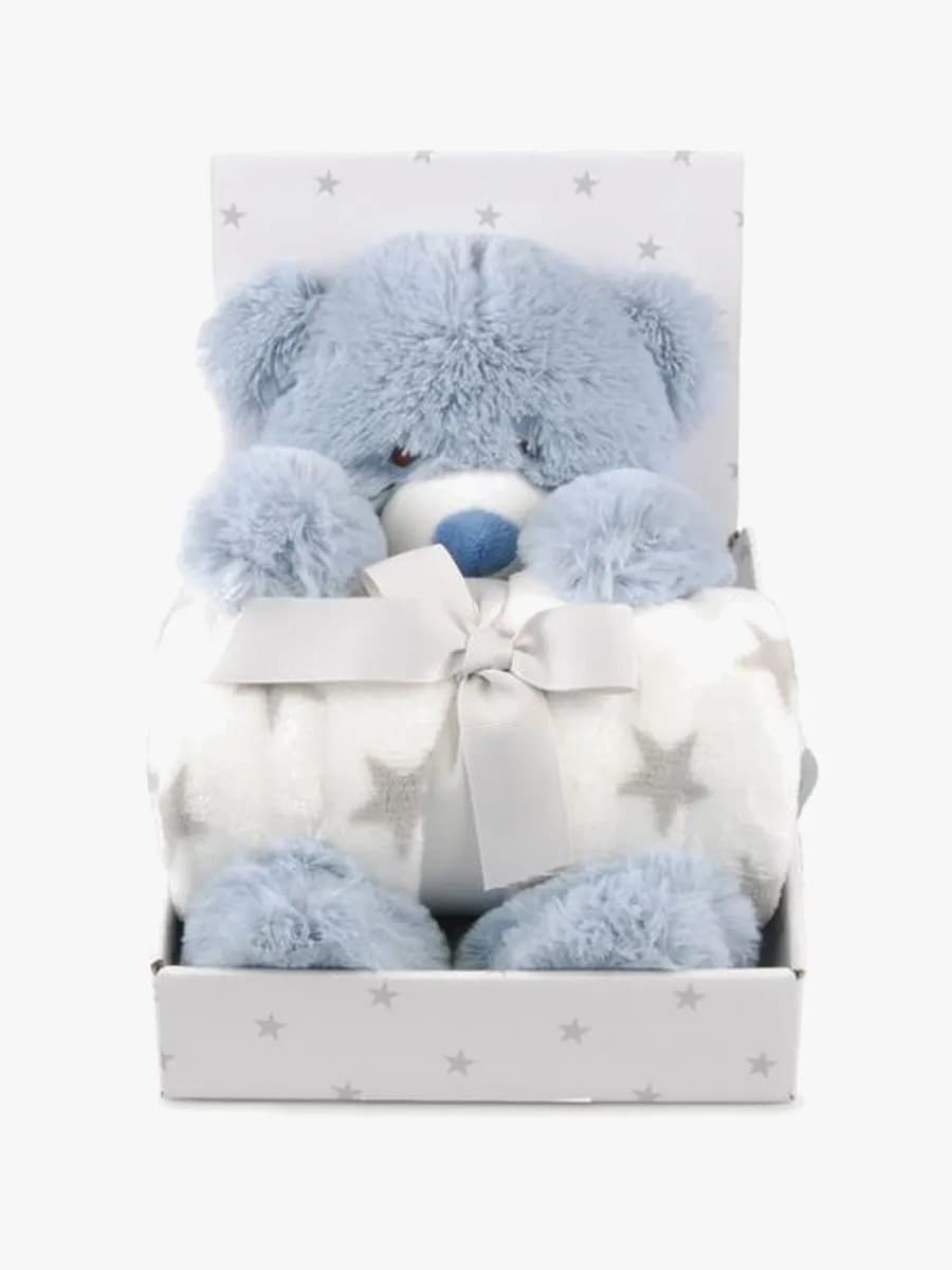 Carlobaby fleecefilt med gosedjur, nalle blå