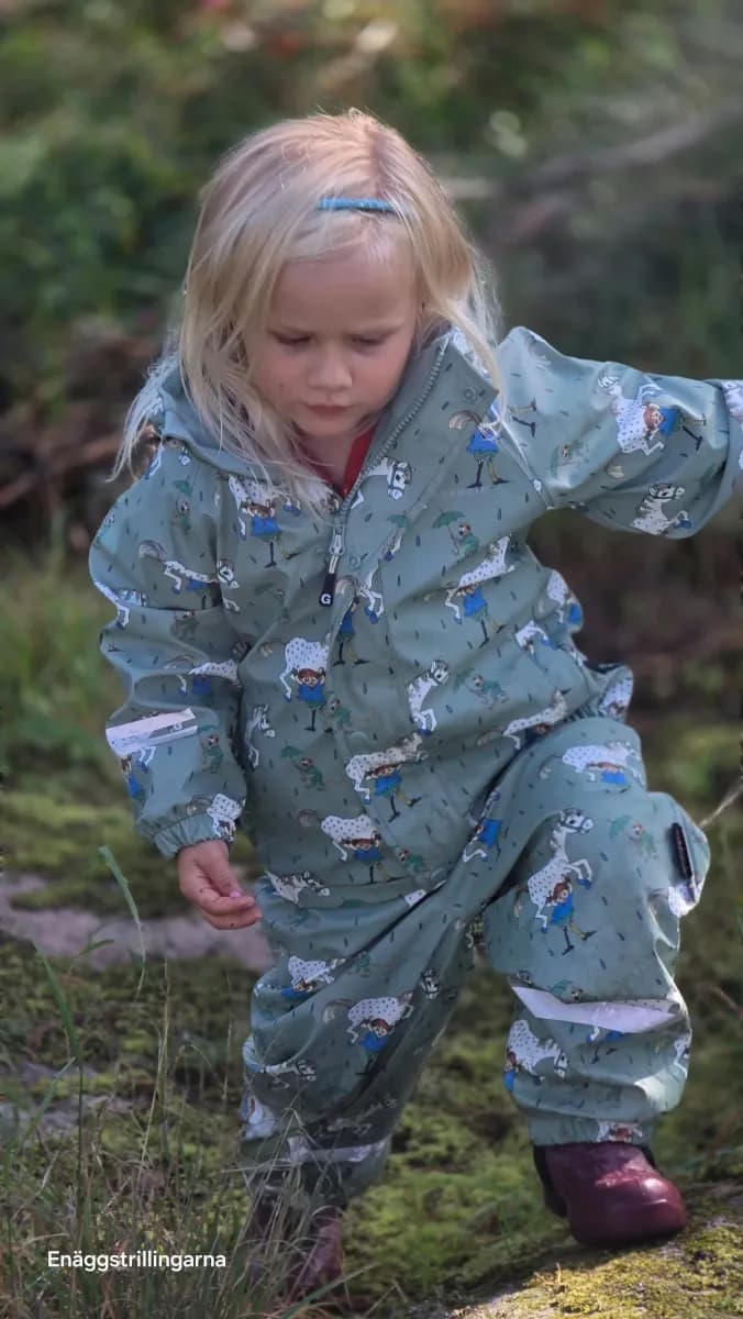 Geggamoja  Fodrat Regnställ Pippi Långstrump, Grön, 86-92