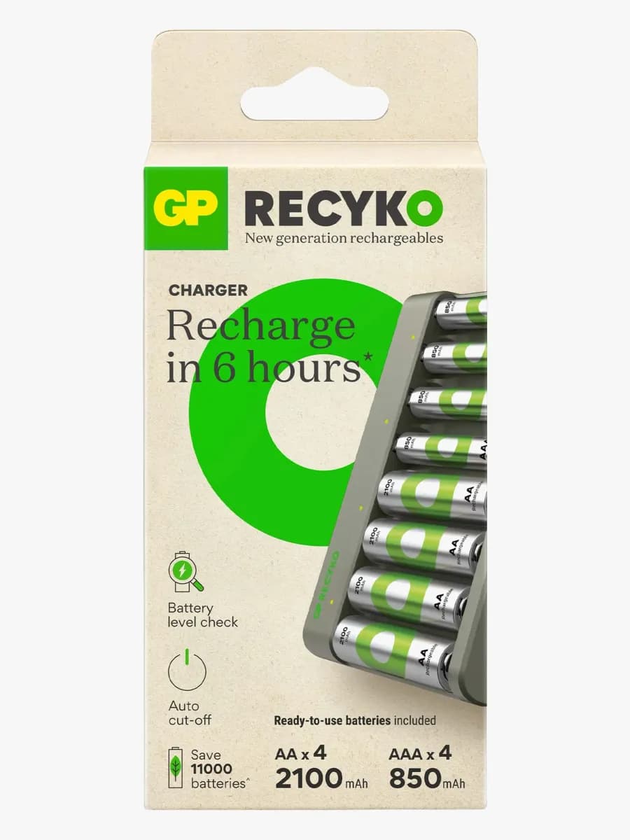 GP Batterier Recyko E811 8-Slot Charger, 4 AA + 4 AAA