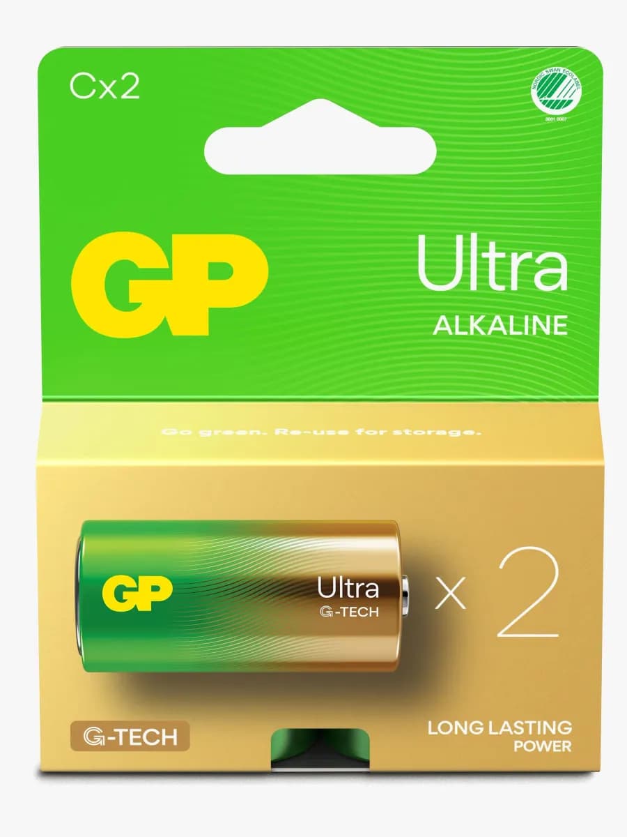 GP Ultra Alkaline G-TECH C/LR14 Batterier Svanenmärkt 2-Pack