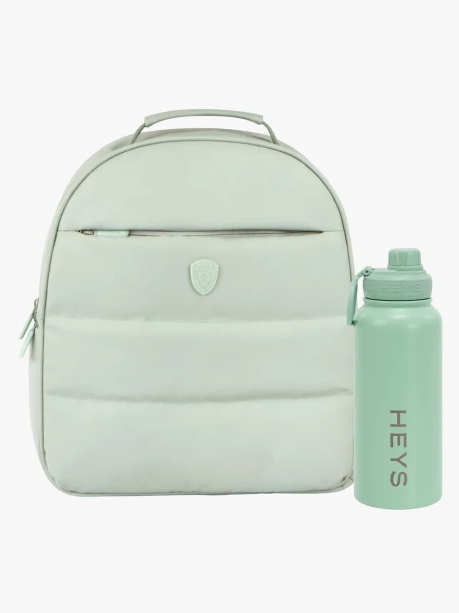Heys The Puffer Ryggsäck 13L &  Stål Vattenflaska 946ml, Sage Green