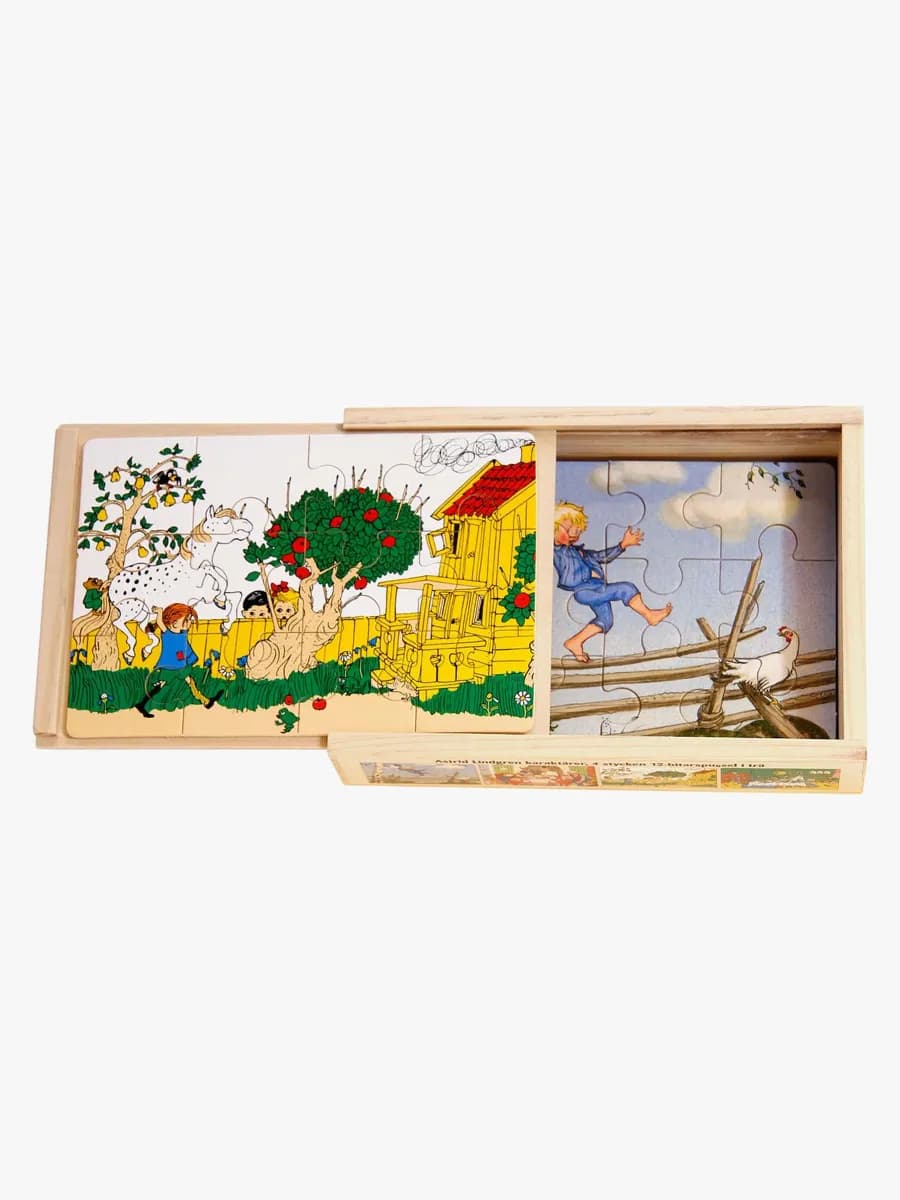 Hjelm Förlag Astrid Lindgren Träpussel 4-pack, 4x12 bitar