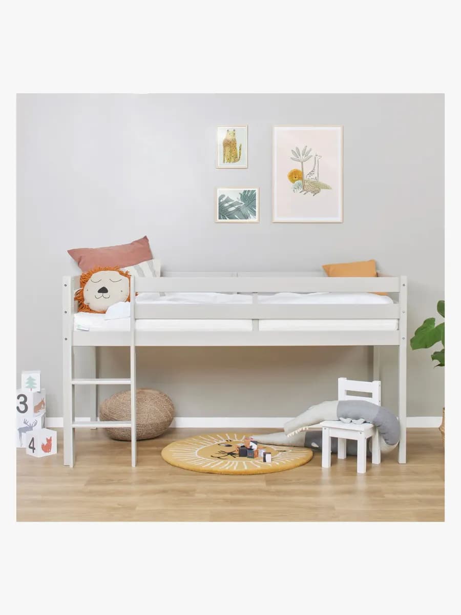 Hoppekids ECO Comfort  Halvhög Loftsäng 90x200, Dove Grå, Barnsäng, Juniorsäng