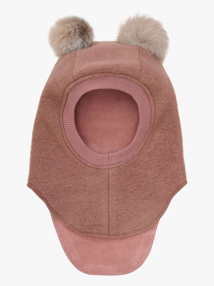Huttelihut Balaklava Merinoull med Pompoms, Burlwood, 48