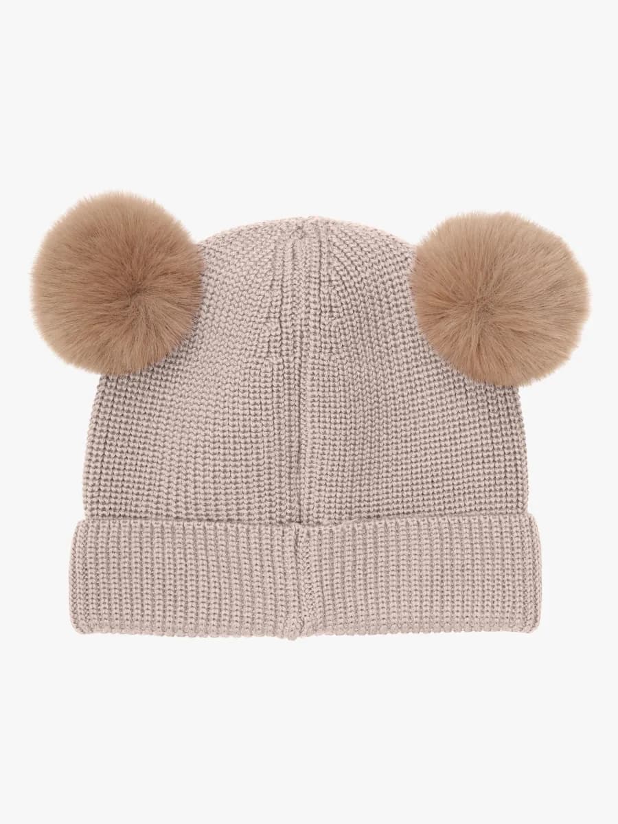 Huttelihut Mössa Merinoull med Pompoms, Camel Melange, 54