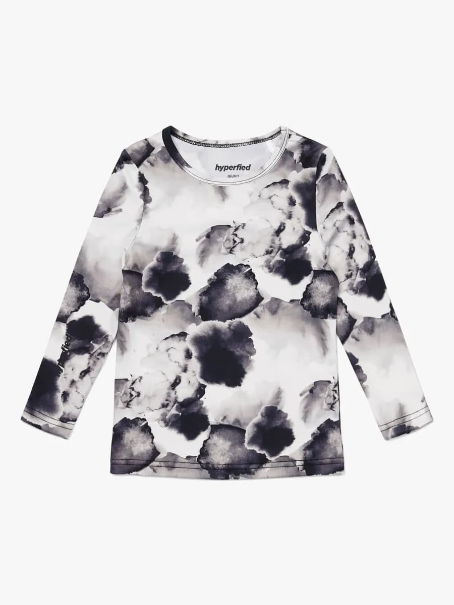 Hyperfied Long Sleeve Logo Top, Black/Grey Watercolor 134-140