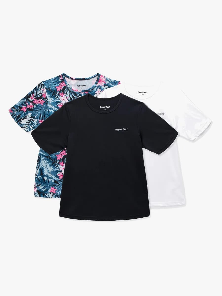 Hyperfied Wave T-Shirt 3-pack, Black/White/Tropical Flower 170