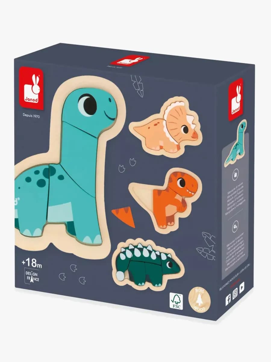 Janod 4 Progressiva Pussel Dinosaurier 14 Bitar