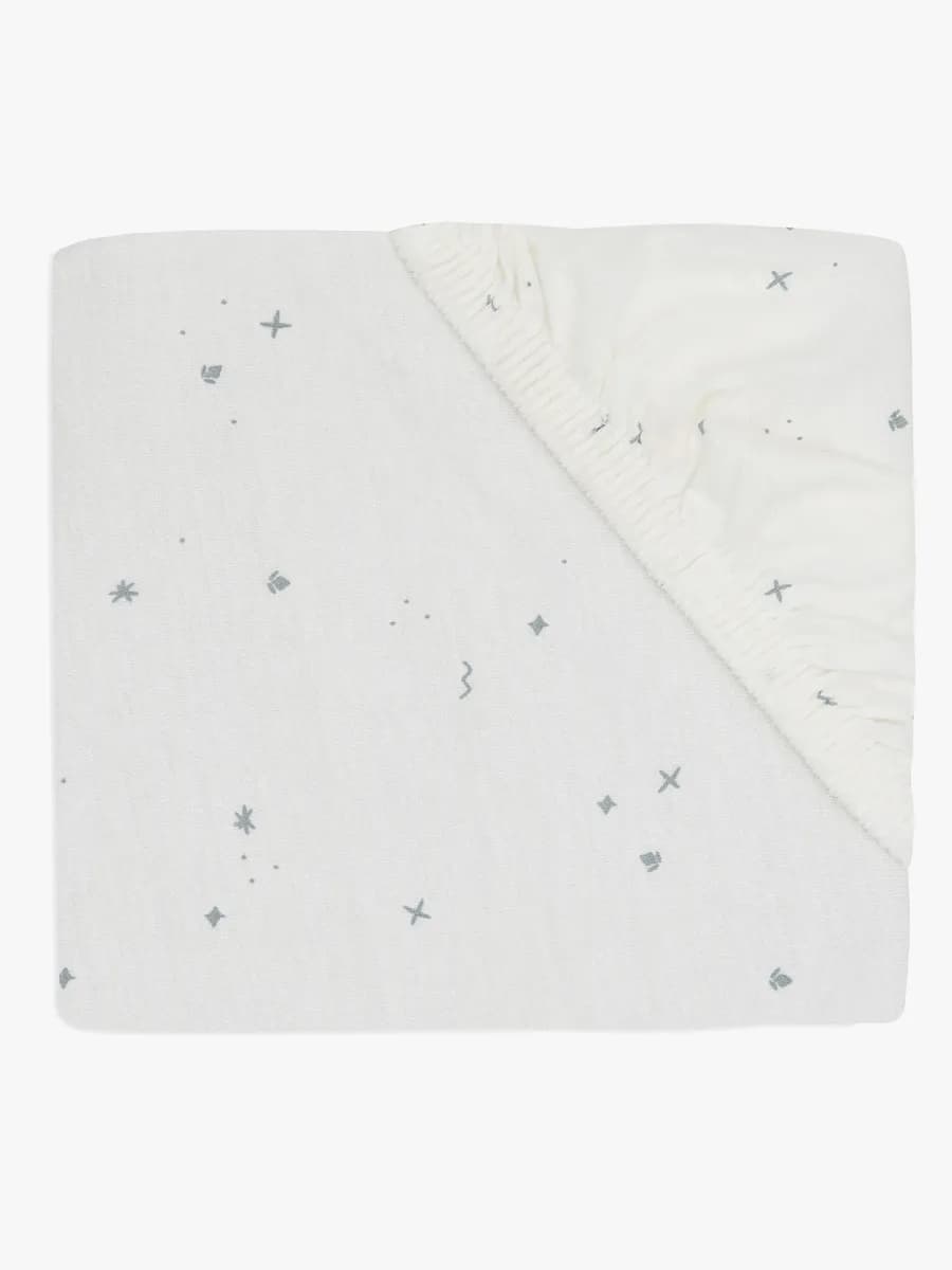 Jollein Dra-på-lakan Twinkling 70/75x140/150, Off white/Sea Green