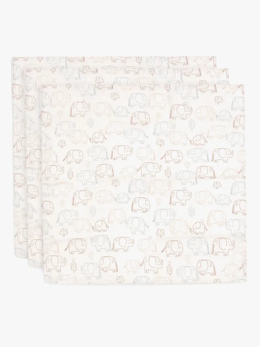 Jollein Muslinfilt 70x70 cm 3-Pack, Elephant Tales
