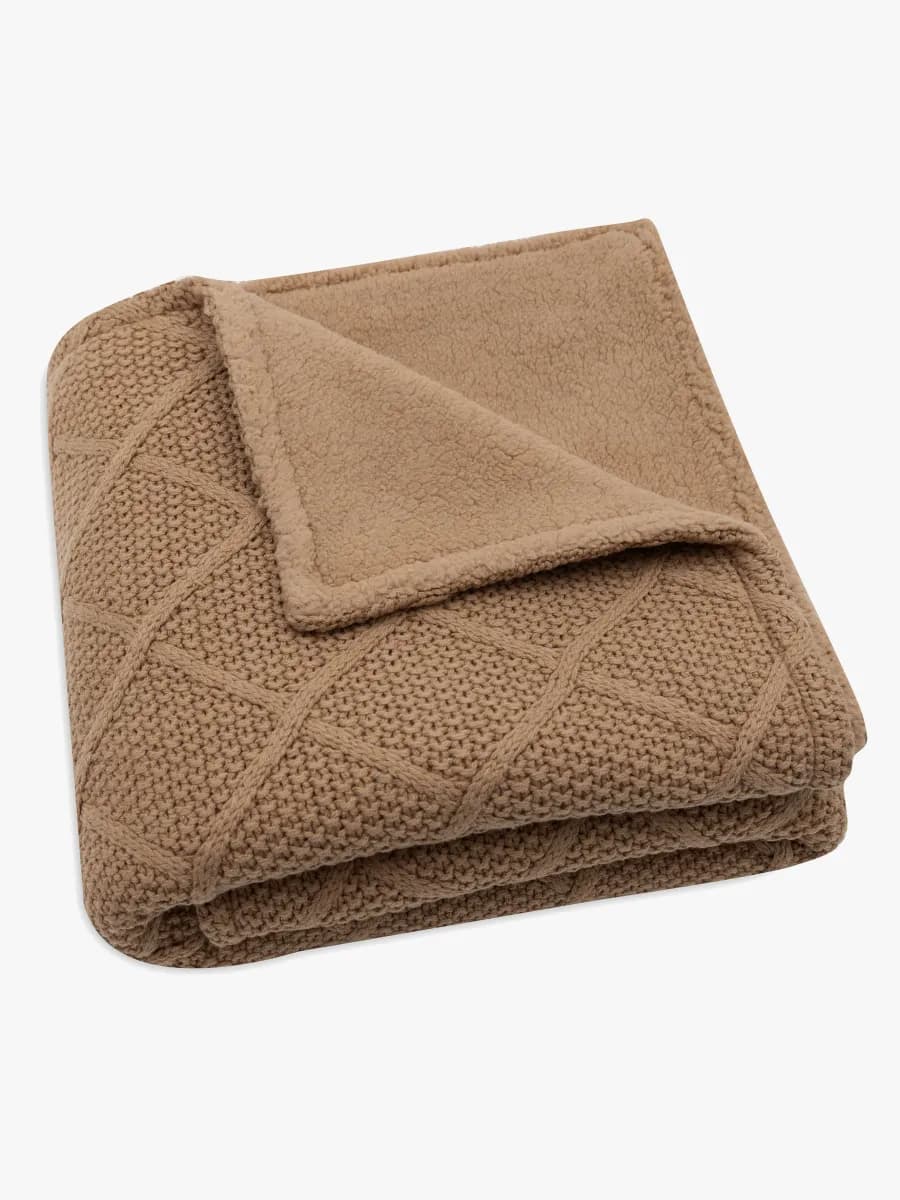 Jollein Stickad Filt Rutmönster med Teddyfleece, Biscuit