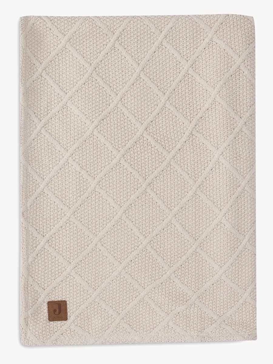 Jollein Stickad Filt Rutmönster med Teddyfleece, Oatmeal
