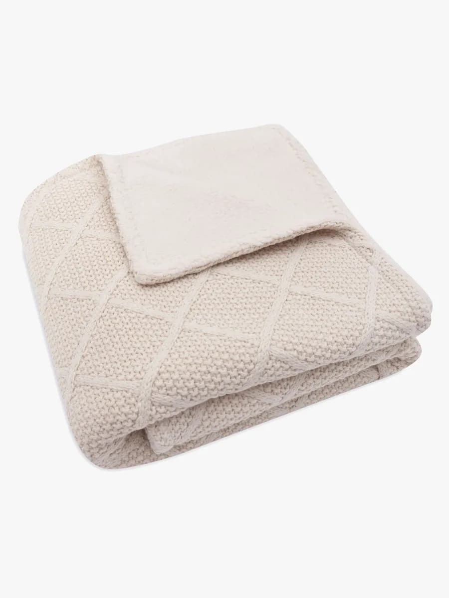 Jollein Stickad Filt Rutmönster med Teddyfleece, Oatmeal