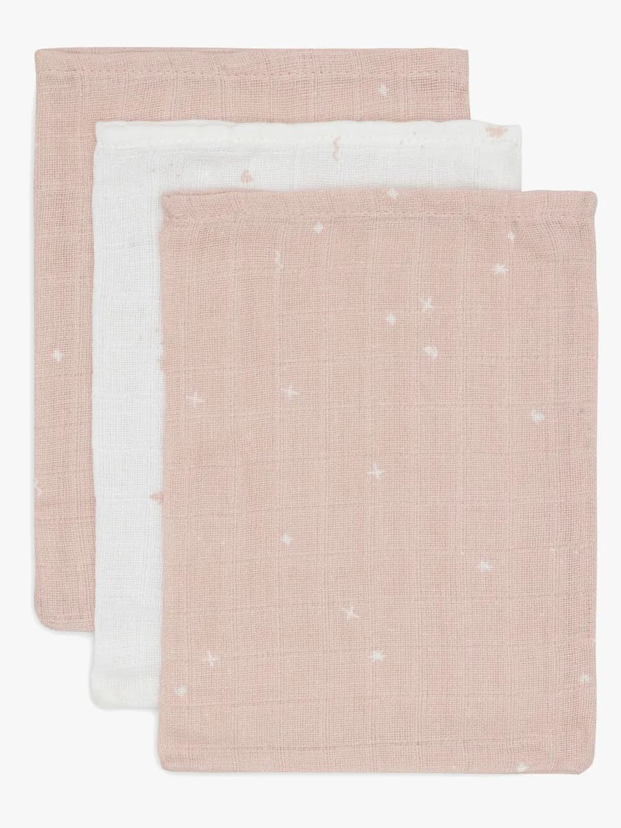 Jollein Tvättlappar Twinkling Muslin 3-Pack, Wild Rose