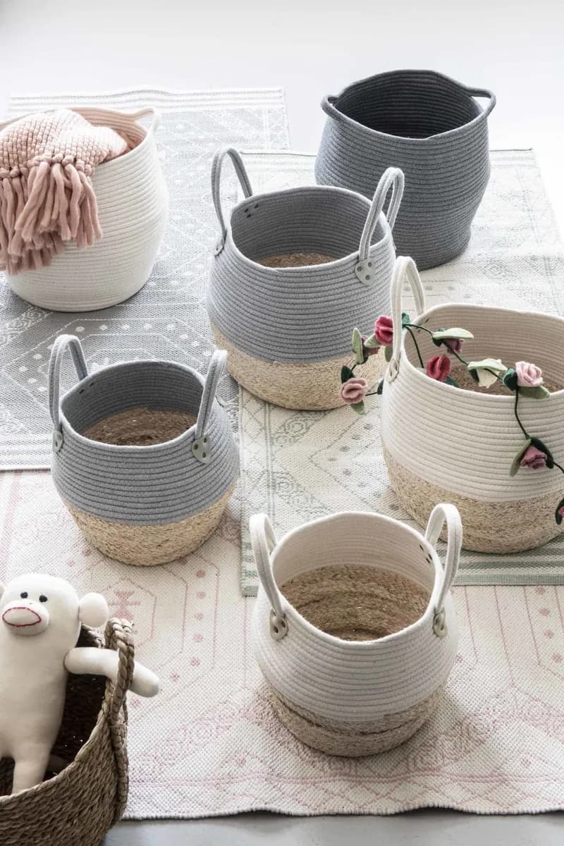 KidsDepot Kori Förvaringskorg 2-pack, Grey/Natural, Förvaring Barnrum