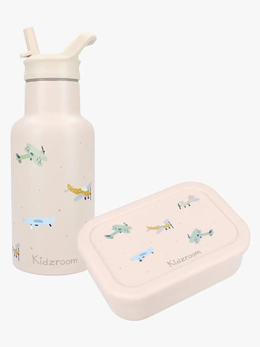 Kidzroom Stainless Steel Flaska &  Silikon Matlåda Small Talk, Beige