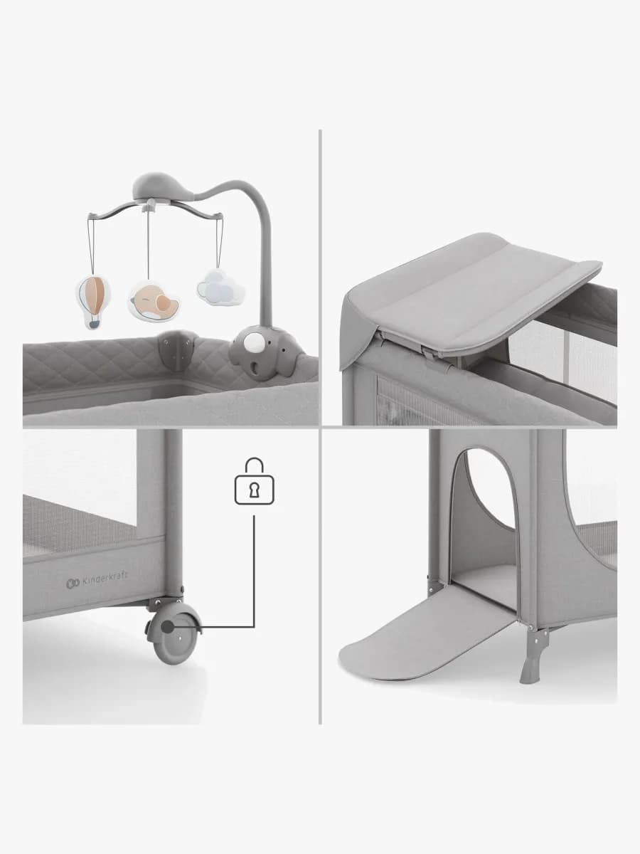 Kinderkraft LEODY UP Resesäng med Tillbehör, Grey