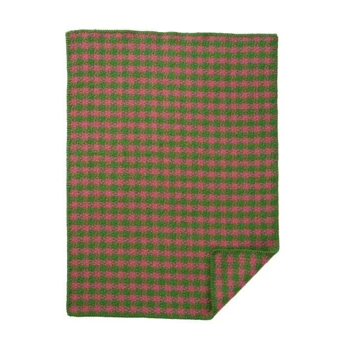 Klippan Yllefabrik Ullpläd Dog Tooth (Grön/Rosa)