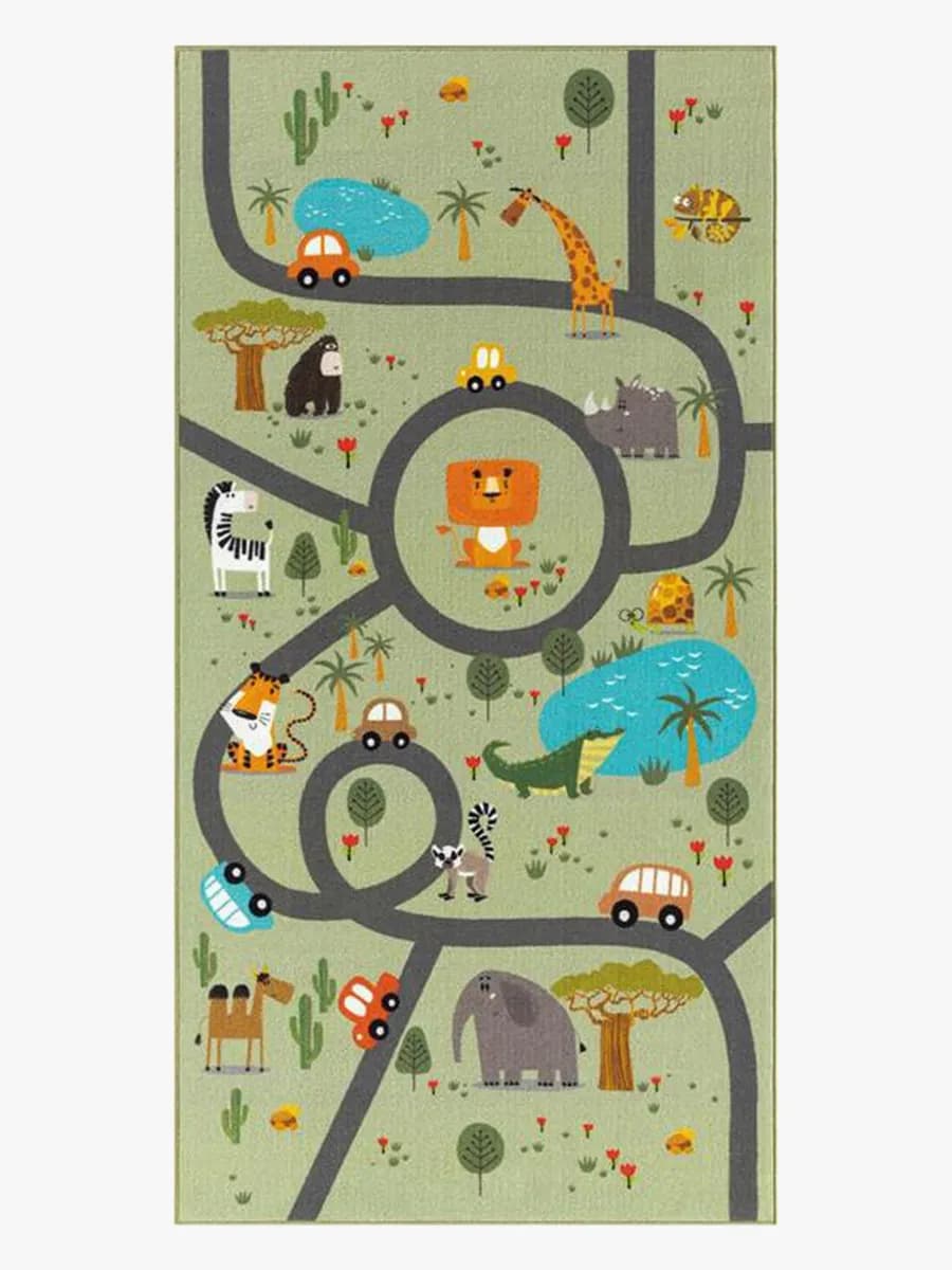 KMCarpets Play Animals Barnmatta 80x150, Grön, Barnrum