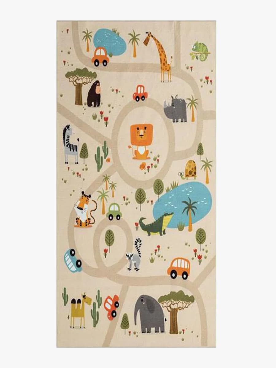 KMCarpets Play Animals Barnmatta 80x150, Linne, Barnrum
