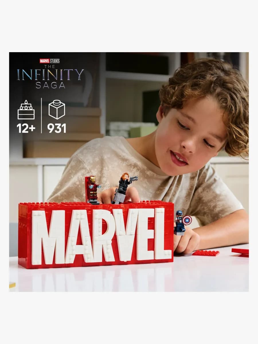 LEGO Super Heroes 76313 MARVEL logotyp och minifigurer