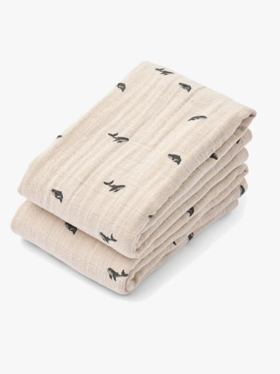 LIEWOOD Lewis Muslinfilt 2-Pack, Mini Whale/Sandy