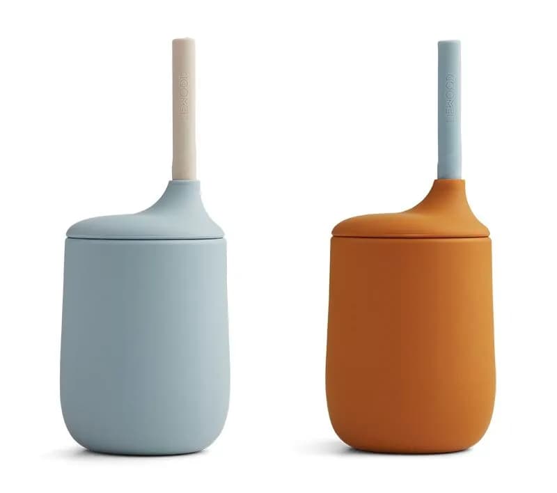 Liewood sugrörsmugg Ellis silikon 2-p, mustard/sea blue
