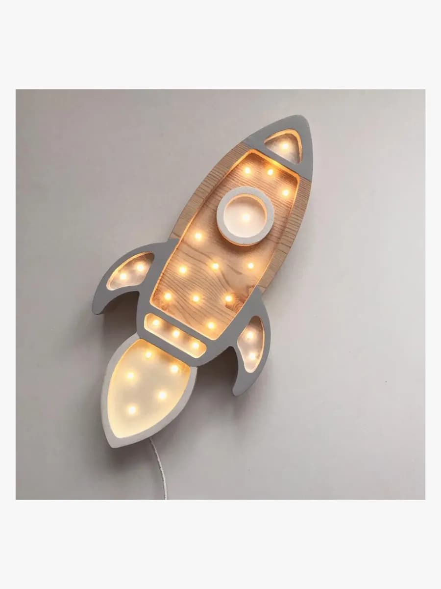 Little Lights Lampa Rymdraket, Grey Wood, Barnrum