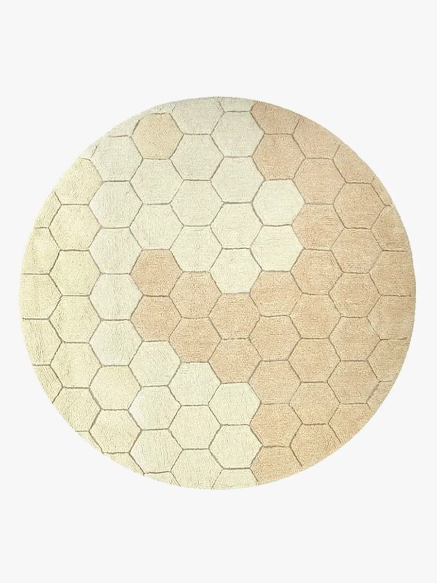 Lorena Canals  Tvättbar Barnmatta 140 Rund Honeycomb, Guld, Barnrum