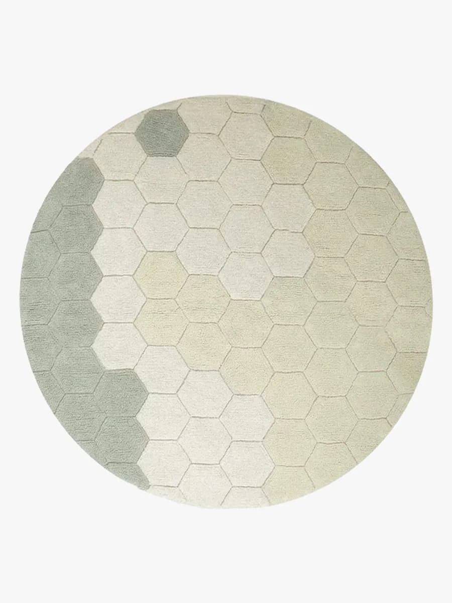 Lorena Canals  Tvättbar Barnmatta 140 Rund Honeycomb, Salviablå, Barnrum