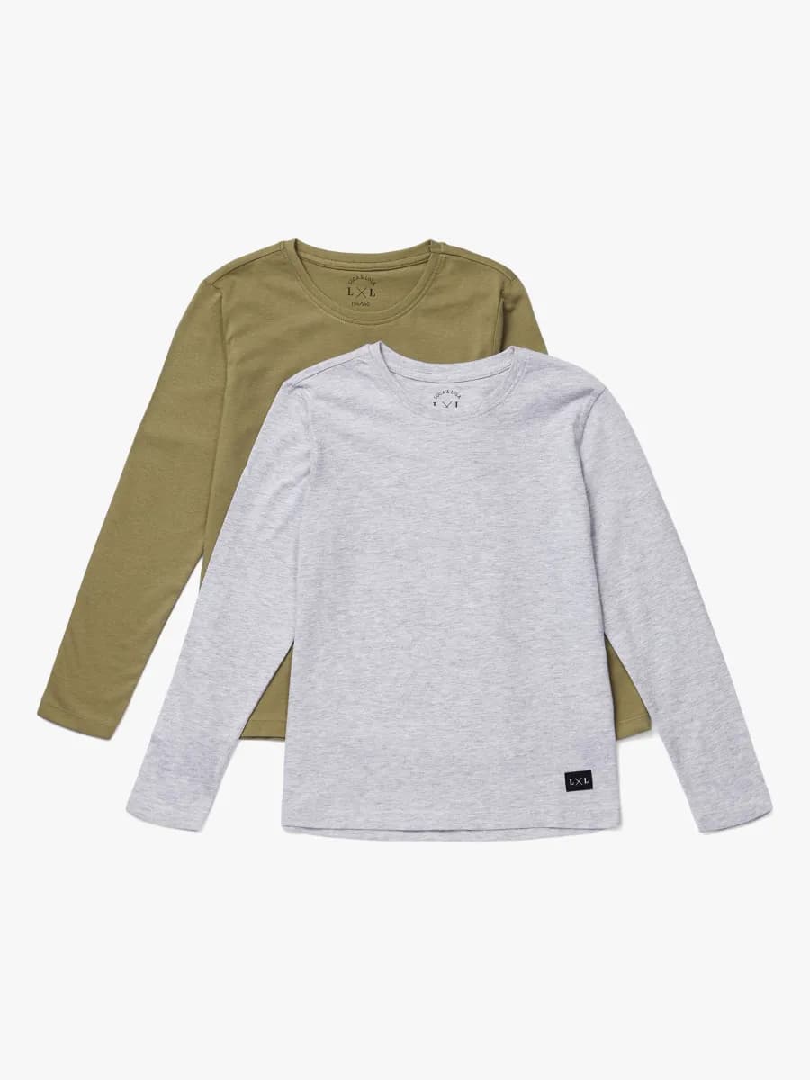 Luca &  Lola Abel Långärmad T-Shirt 2-pack, Grey Melange/Brown 134-140