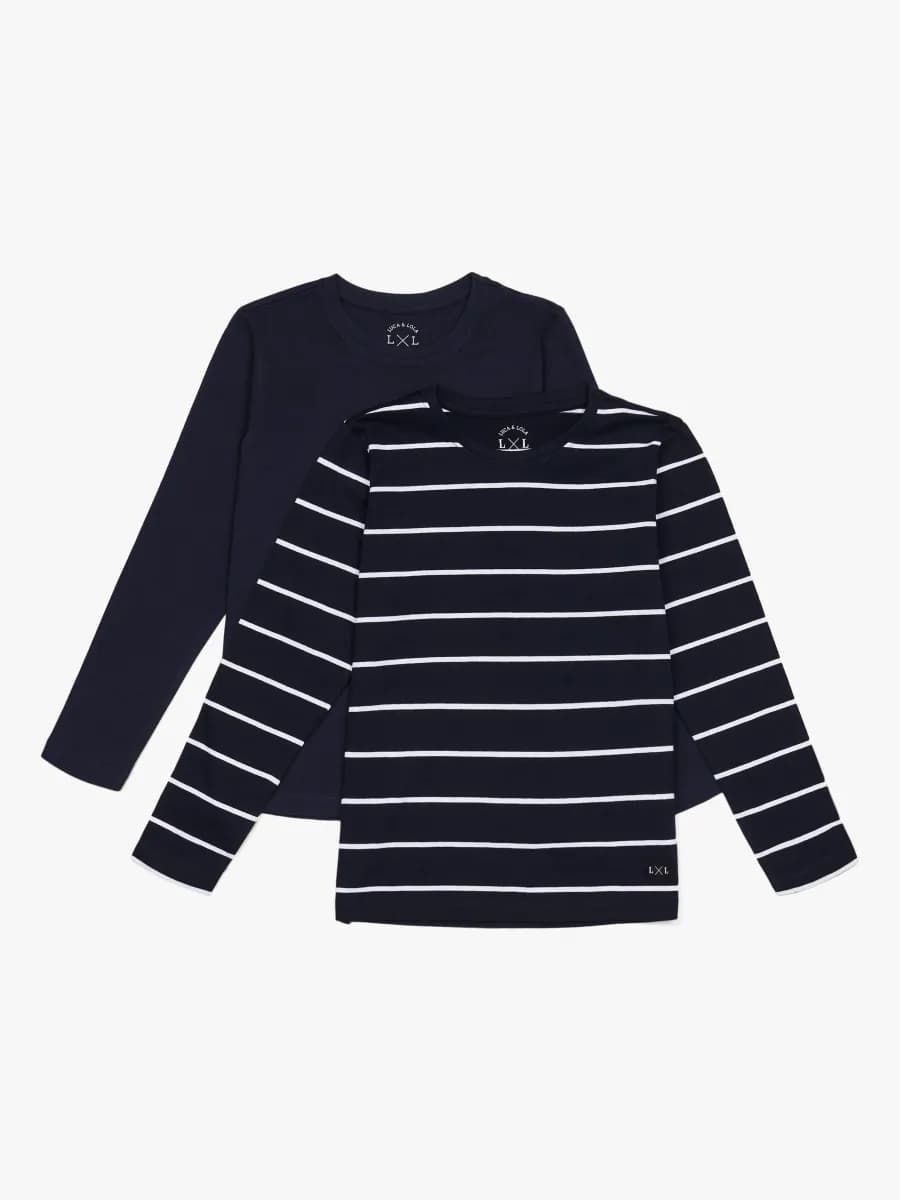 Luca &  Lola Abel Långärmad T-Shirt 2-pack, Navy/Stripes 134-140