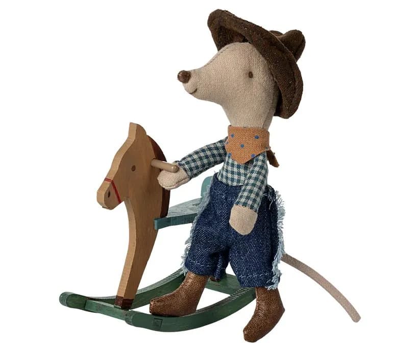 Maileg Cowboymus på gunghäst Lillebror