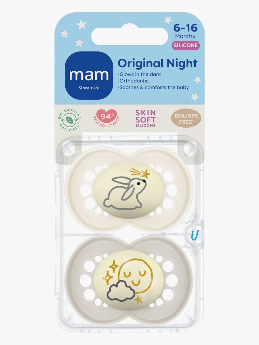 MAM Orginal Night Nappar Silikon 2-Pack 6-16m, Neutral