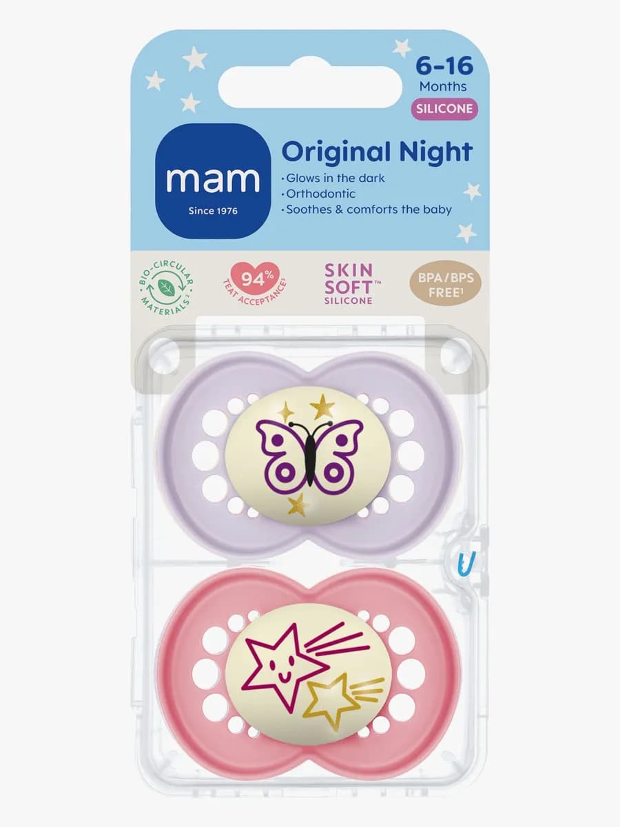 MAM Orginal Night Nappar Silikon 2-Pack 6-16m, Rosa