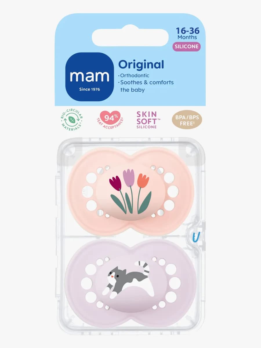 MAM Orginal Silikon Nappar 2-Pack 16-36m, Rosa