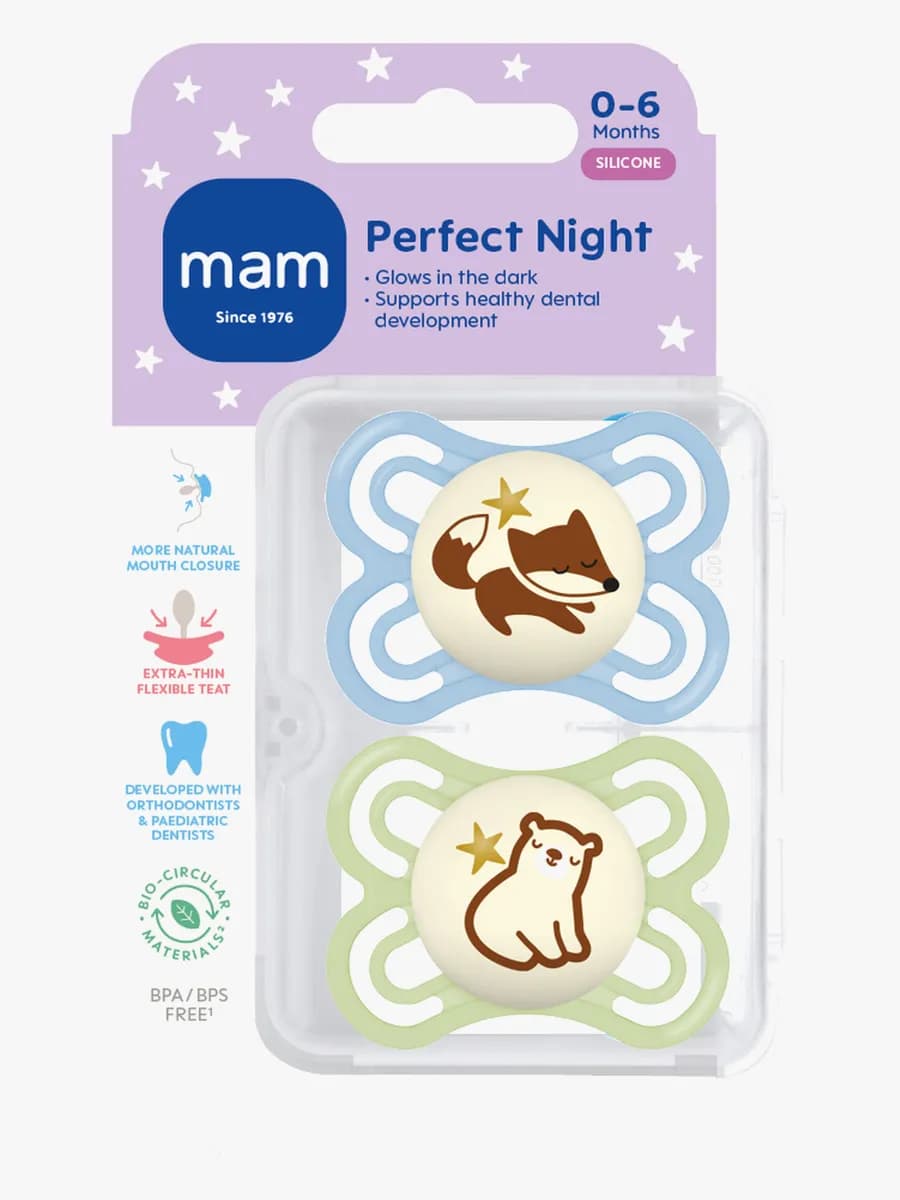 MAM Perfect Night Napp Silikon 2-Pack 0-6m, Blå