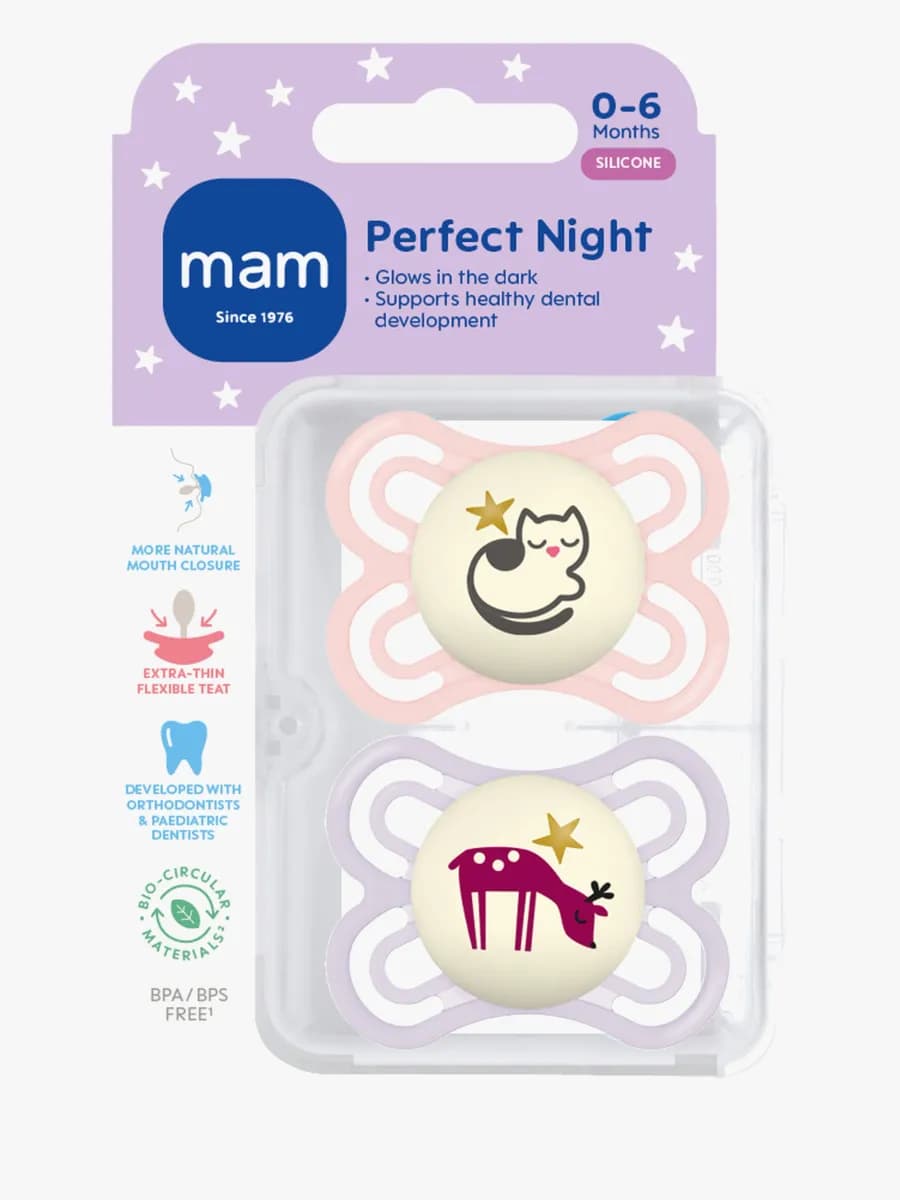 MAM Perfect Night Napp Silikon 2-Pack 0-6m, Rosa