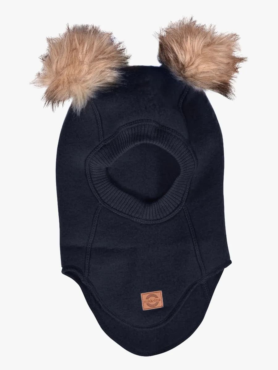 Mikk-Line Balaklava Merinoull med Pompoms, Blue Night, 74-80