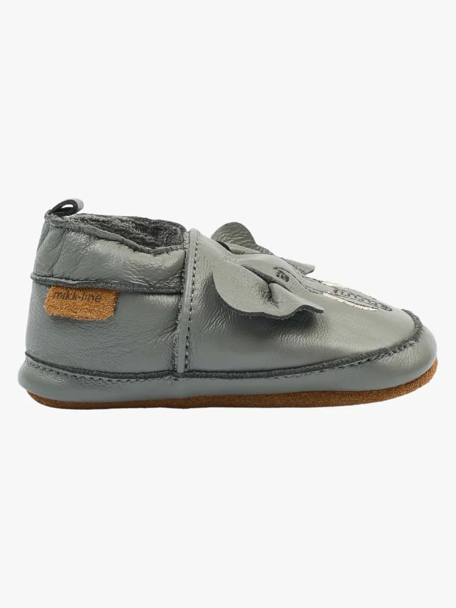 Mikk-Line Leather Innetofflor, Elephant, 0-6 mån