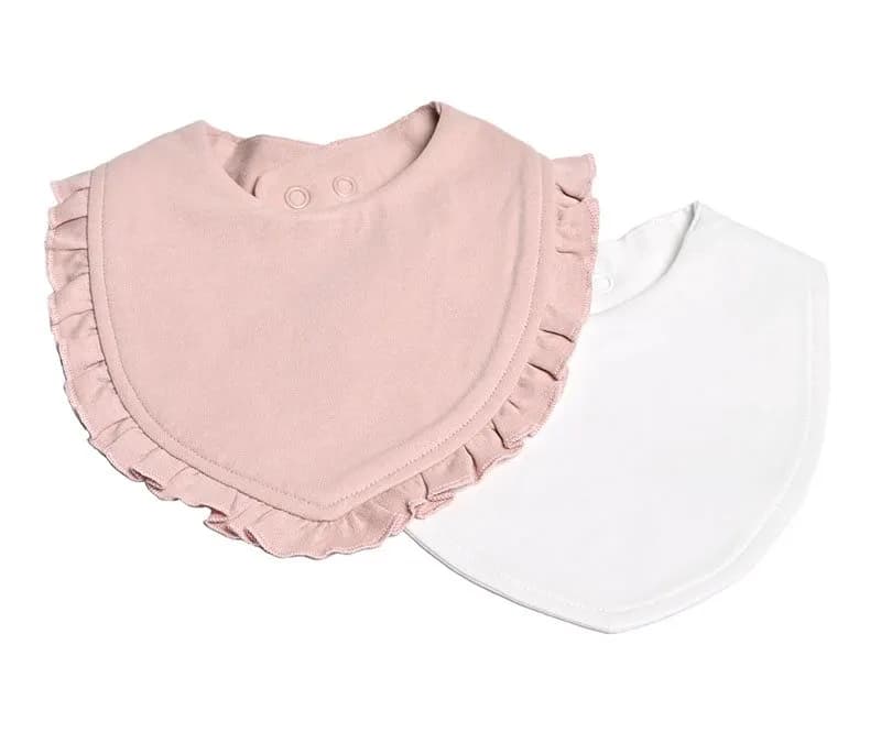 Mini Dreams bib 2-pack volang+slät, rosa/vit