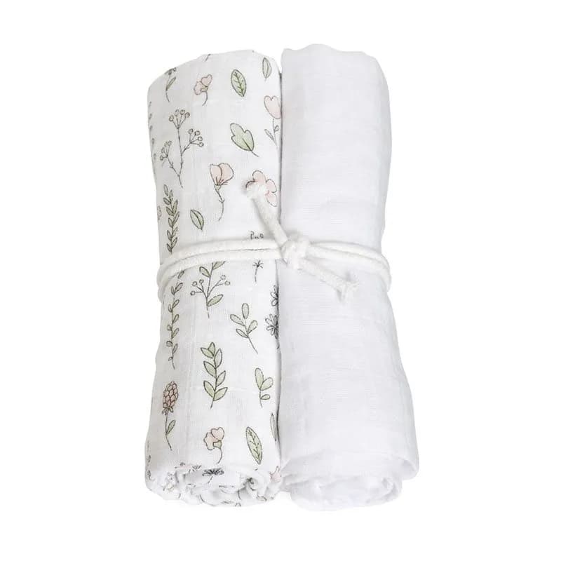 Mini Dreams muslinfilt 70x70 cm 2-pack, blomsteräng vit